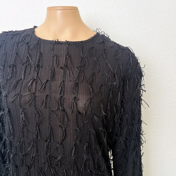 [Zara] Black Tasseled Fringe Long Sleeve Shift Mini Dress NWT Size Large L - Picture 6 of 11